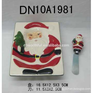 2016 Santa claus design ceramic butter bowl & knife